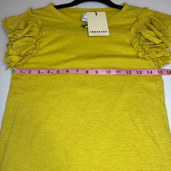 Industry Republic Ruffle Sleeve Tee XS Yellow Pima Cotton NWT - Picture 7 of 10